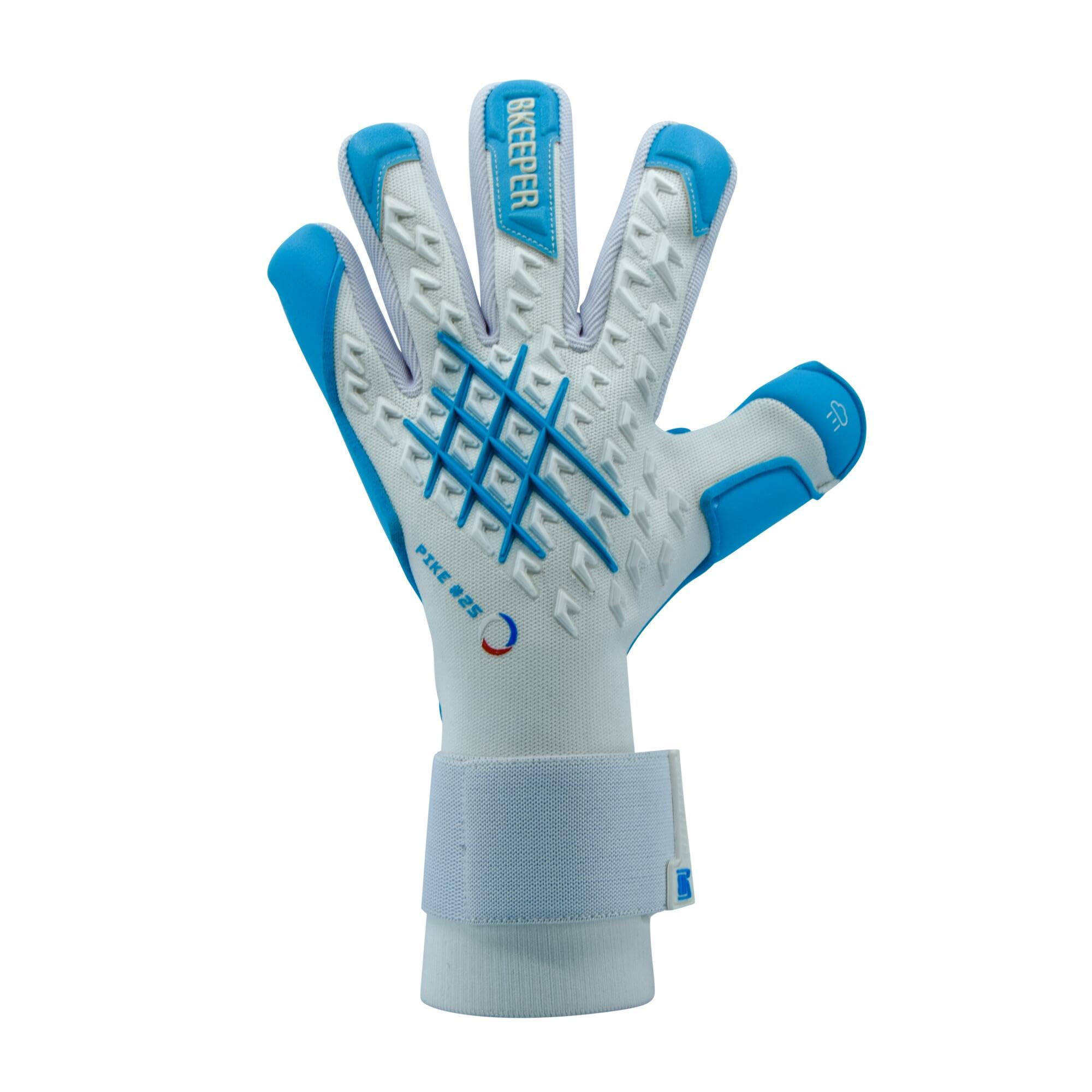 Gants de Gardien Pike #25 Aqua, Blanc et Bleu, Coupe Négative, Mousse Contact