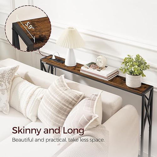 Miniatura 6 de Mesa de sofá estrecha de 39.4 pulgadas con estación de carga, mesa consola delgada, mesa estrecha de entradapasillosofá, para entrada, vestíbulo,