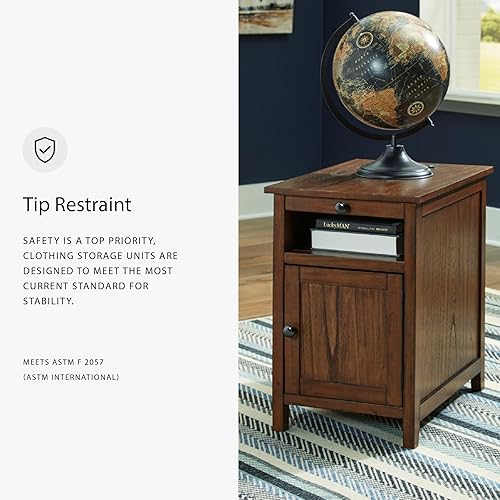 Miniatura 7 de Signature Design by Ashley Treytown - Mesa auxiliar compacta informal con armario de almacenamiento, estante de cubo abierto, bandeja extraíble y