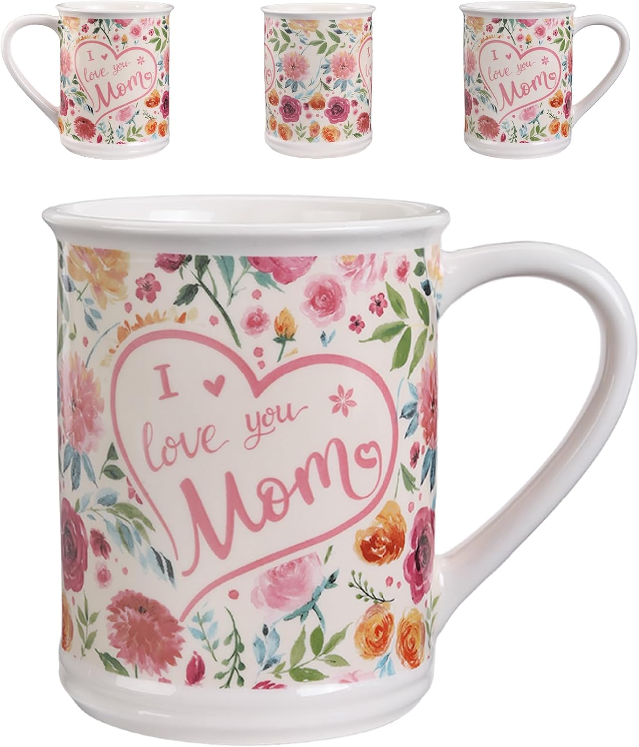Potiera 16 oz Large Coffee Mug, Birthday Gifts for Mom, Mother's Day Christmas Gifts for Women Mother from Daughter Son, Handmade Ceramic Latte Floral Mugs, Unique Novelty Flower Tea Cup with Handle