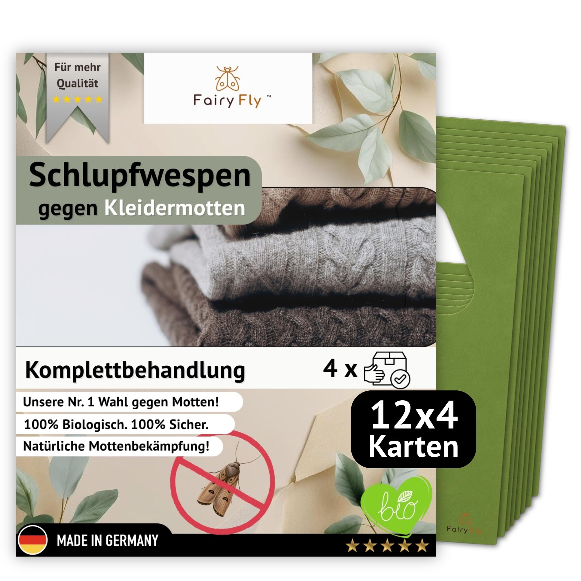 Schlupfwespen gegen Kleidermotten – 100 % Natürliche Schädlingsbekämpfung ohne Chemie | Nützlinge Gegen Motten & Larven im Kleiderschrank (12 Karte x 4 Lieferungen)