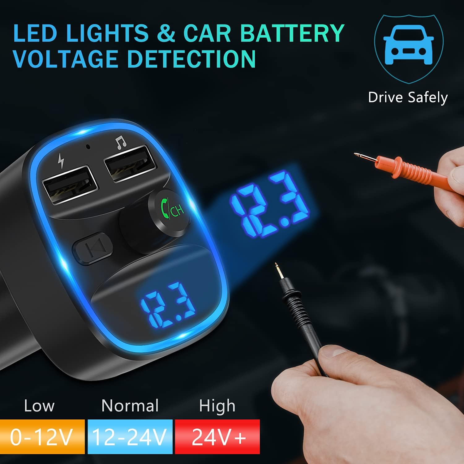 LENCENT FM Transmitter, Upgraded (2021 Version) 2022 Bluetooth FM Transmitter Wireless Radio Adapter Car Kit with Dual USB Charging Car Charger MP3 Player Support TF Card & USB Disk : Electronics