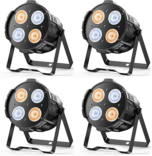 SEBRUANC Luces de escenario, 4 focos de escenario COB de 200 W, luces pares blancas cálidas y frías, luces profesionales para DJ, luces DMXmaestro