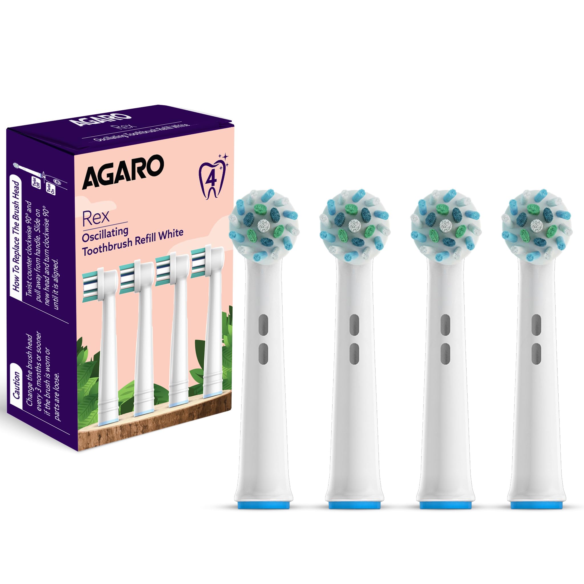 AGARO Rex Oscillating Toothbrush Refill Heads, Soft Bristles, Pack of 4 Replacement Brush Heads for Effective Cleaning, Compatible with AGARO Rex Oscillating Electric Toothbrush-picture-23