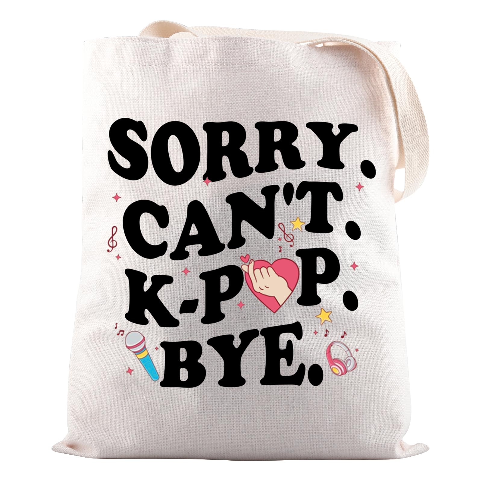 JNIAP Kpop Lover Gift Sorry Can't K-pop Bye Tote Bag K-pop Music Lover Gift