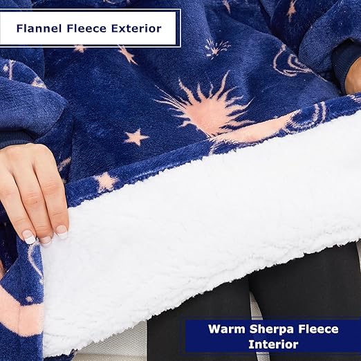 THREE POODLE Wearable Blanket Hoodie for Women, Oversized Sherpa Sweatshirt Blanket for Adults Men, Warm Cozy Star Hooded Blanket, Gifts for Mom Girlfriend Sister thumbnail 3