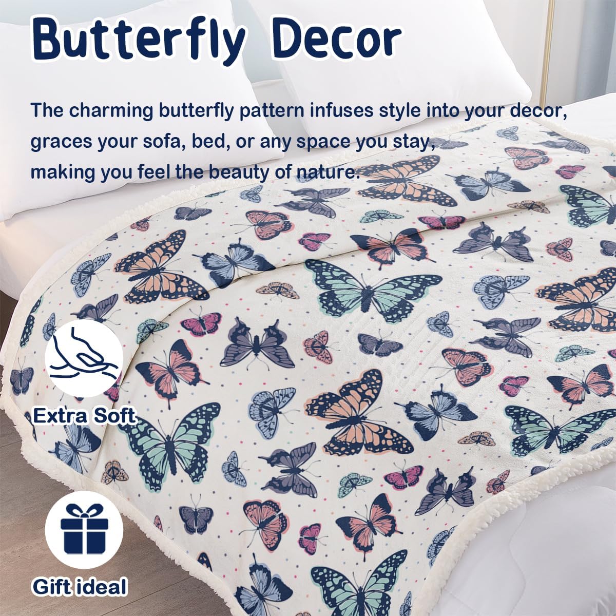SOULZZZ Colorful Butterfly Blanket Sherpa Throw Blankets Soft Blankets and Throws Lightweight Plush Butterflies Fuzzy Blanket for Kids Girls Butterfly Lovers Gifts (Colorful Butterfly, 60X80 Inches)