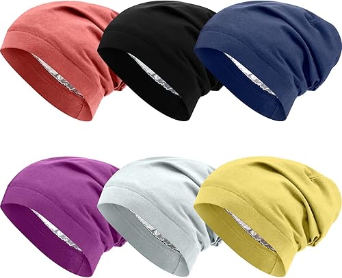 SATINIOR 6 gorros de dormir con forro de satén para dormir con calavera, gorro de noche para cabello rizado, para mujeres y niñas