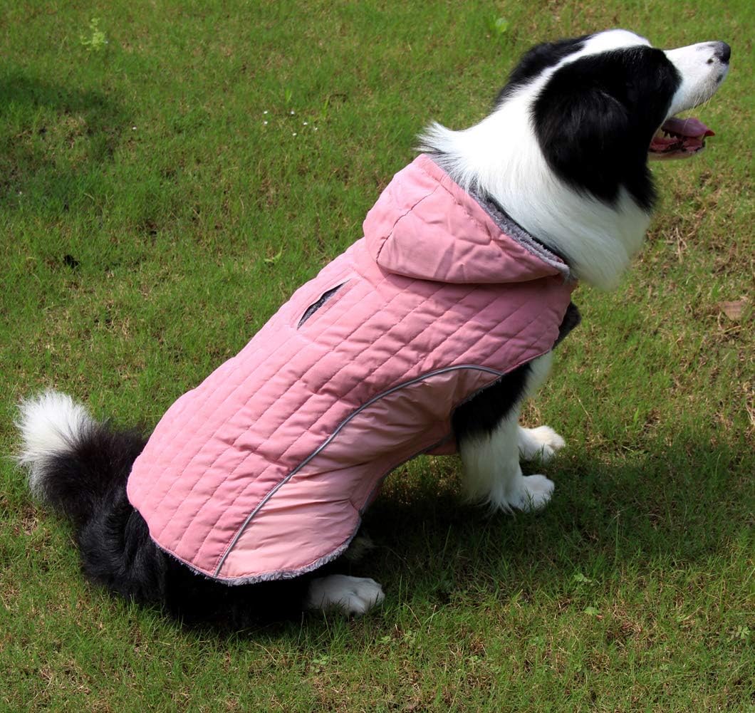 Fleece Dog Hoodie for Large Dogs Super Warm Doggie Jacket for Cold Winter Dog Coats,Pink XL