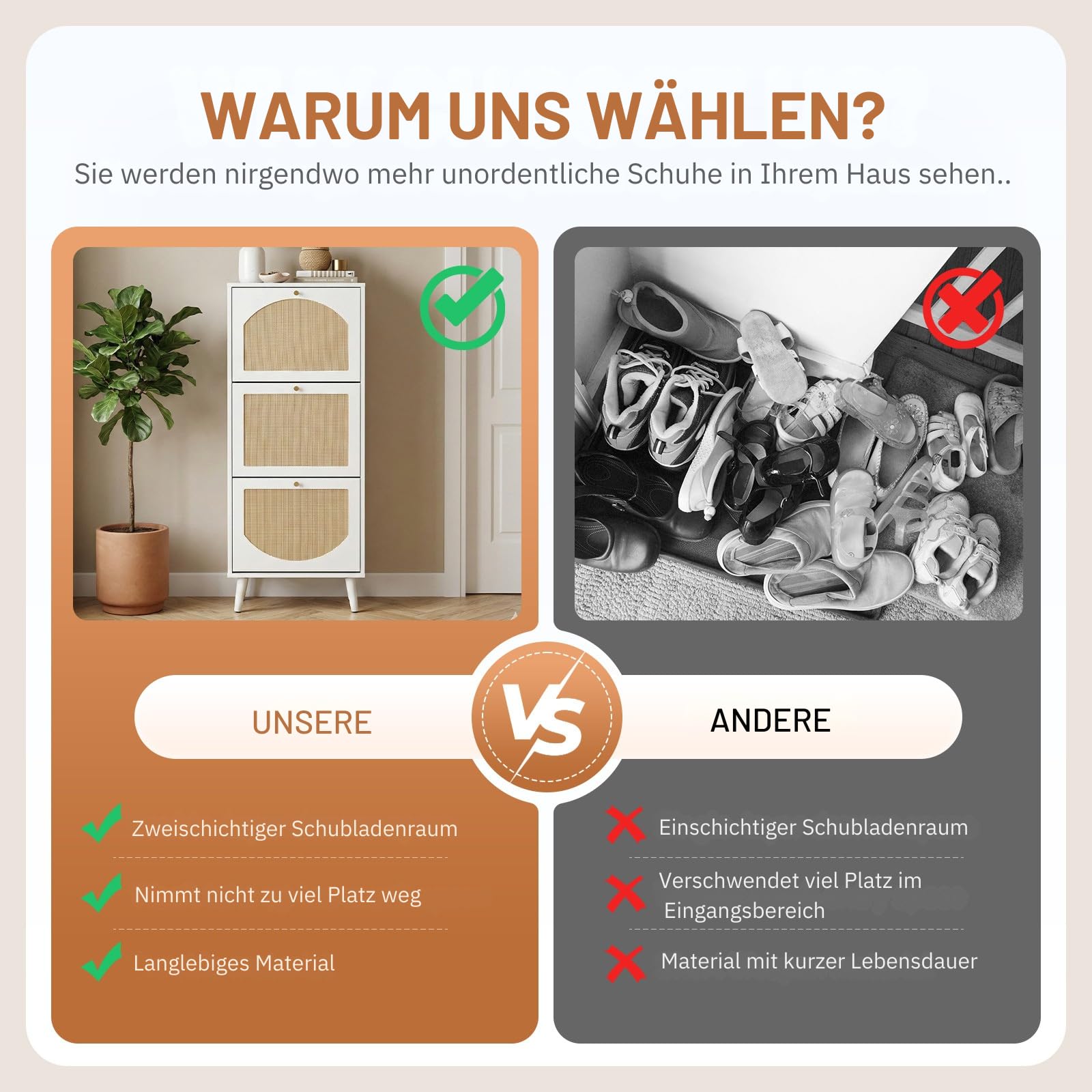 Schuhschrank Schmal, Schuhregal mit 3 Klappen, Schuhkipper Weiß