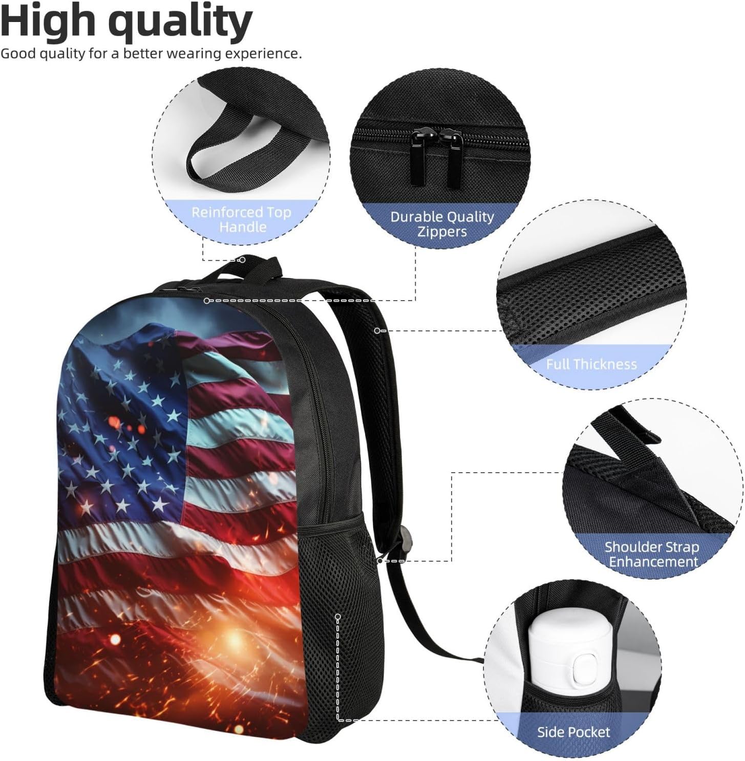 OUSIKA 花火 アメリカ国旗 バックパック カジュアル トラベル デイパック 軽量 ラップトップバッグ ラップトップ バックパッ