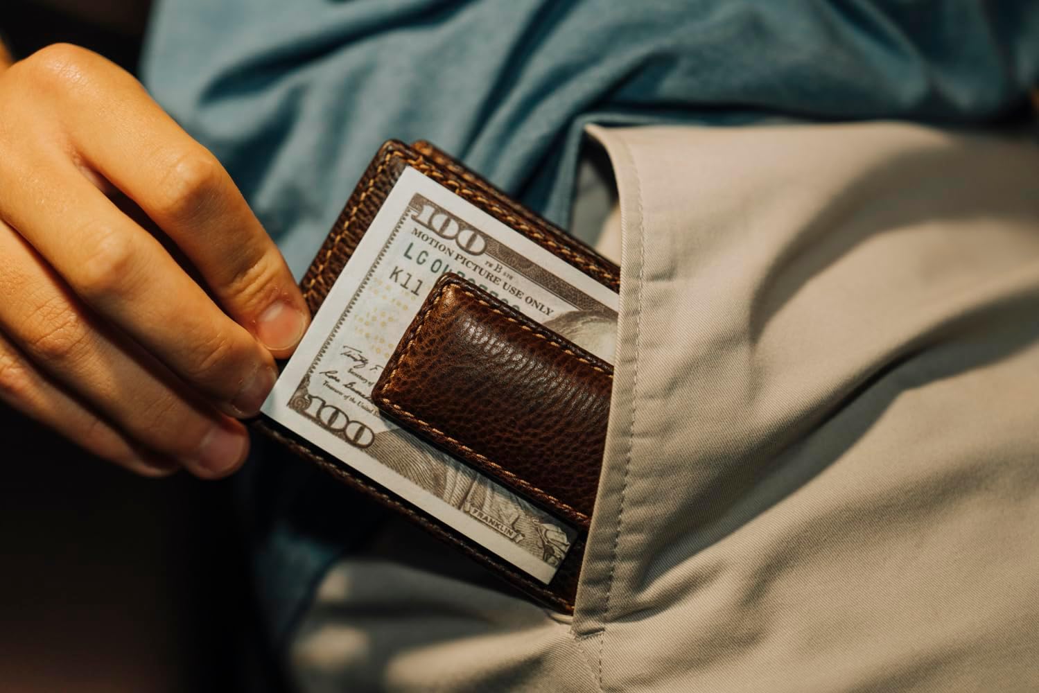 House of Jack Co. Ivor Bifold Money Clip Wallet for Men, Slim Front Pocket Wallet with Strong Magnetic Clip, Exterior ID Window, Full Grain Cowhide, Brown - Image 2