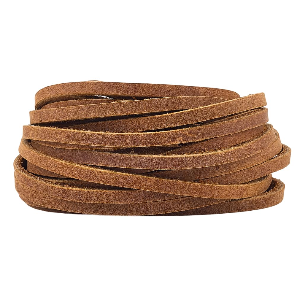 GORGECRAFT 5m x 4mm Crazy Horse Leather Strips Flat Genuine Leather Cord 2mm Thick Cowhide String Rope Braiding Thread for Necklace Bracelets Keychains Jewelry Making DIY Crafts, Dark Goldenrod