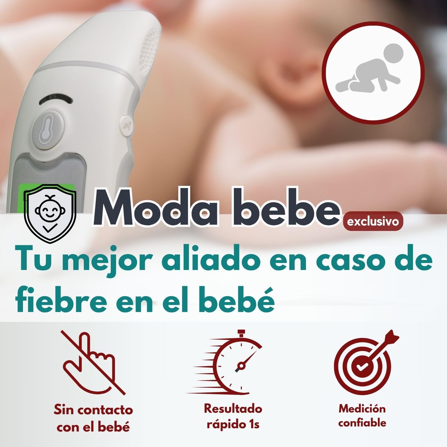 Termometro medico sin contacto ABBICARE™ infrarrojo digital | Frontal y auricular | Niño y adulto – Medición rápida en 1 segundo con estuche – Alta precisión – Uso doméstico y profesional