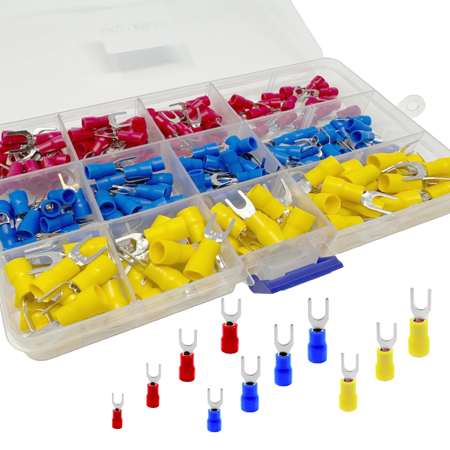 M4 Fork Spade U-Type Wire Connectors 22-16/16-14/12-10 AWG, 11 Sizes-M3/M4/M5/M6, 220 Pieces Total