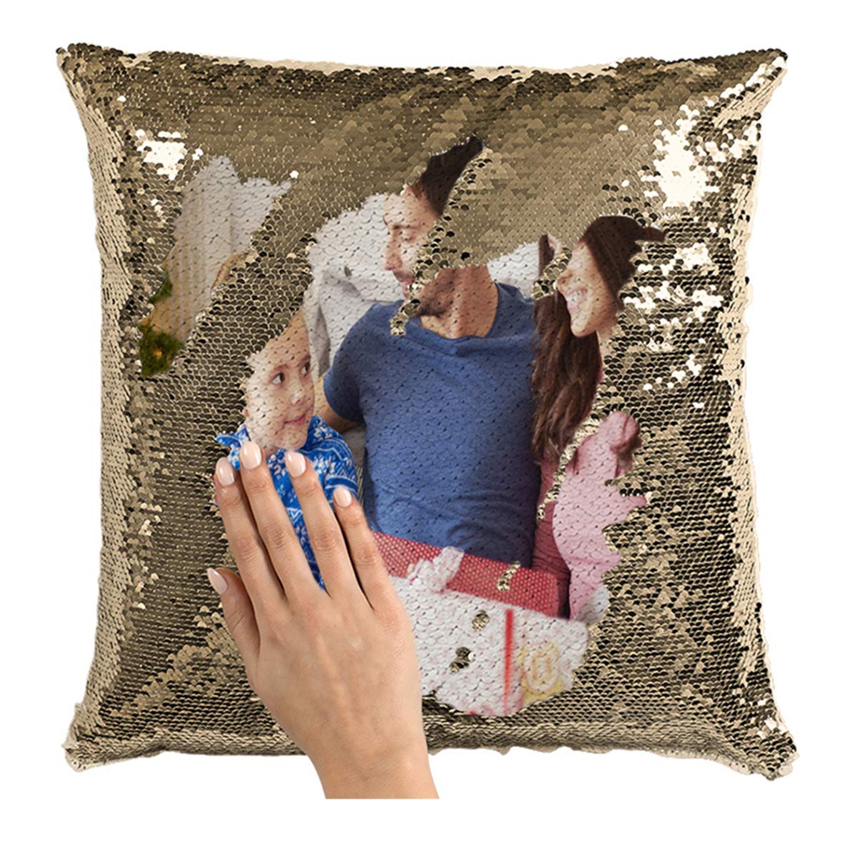 Custom Photo Sequin Pillow Personalized Magic Reversible Sequin Pillow Gifts Home Decorative Cushion(Champagne Single-Sided-Pillowcase 40 * 40cm(15.75 * 15.75in))
