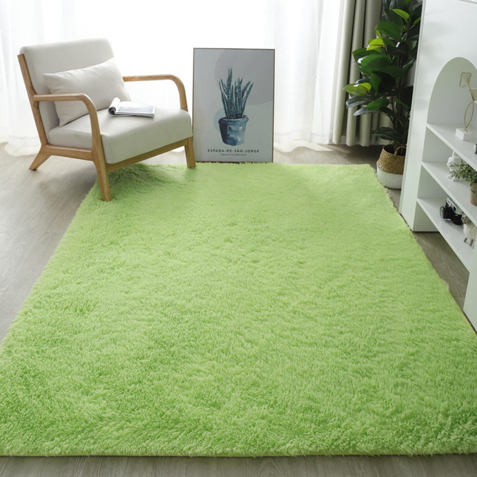 YUANWAN Alfombra Salón Antideslizante 150 x 230 cm Antideslizante Resistente Alfombras para Dormitorios Alfombras Salón Pelo Largo para Interiores Estar Habitación, Verde Tierno