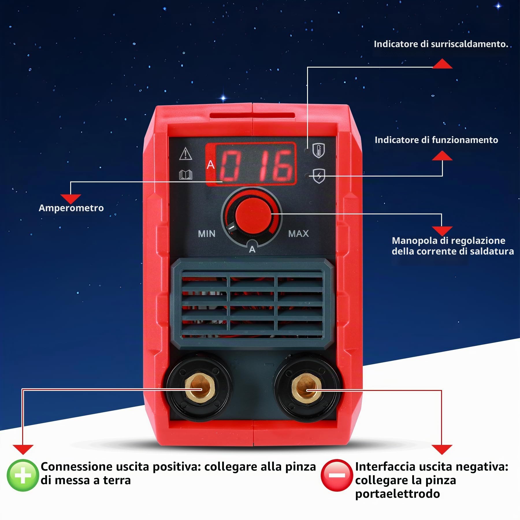 MMA Saldatrice, Saldatrice Elettrodo, ARC Saldatrice Inverter, Saldatrice a Filo, Saldatrice a Filo Continuo, Saldatrice Tig, Display Digitale, Compatto e Leggero, 210x105x165mm