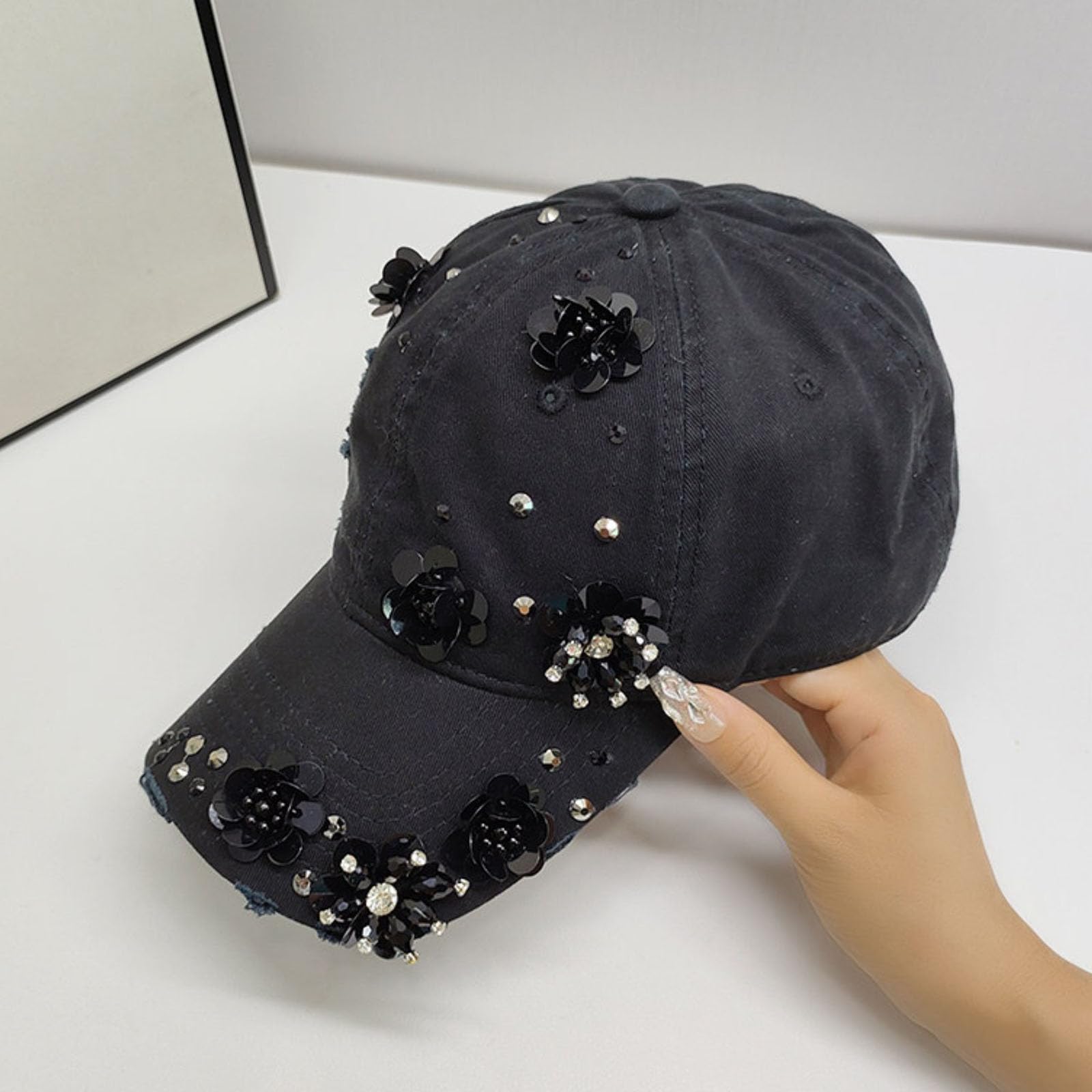 Cappellino Da Baseball Da Donna Con Fiori Di Paillettes 3D Alla Moda Regolabile Stile Papà Leggero Stile Y2k Morbido Cappello Da Sole