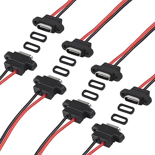 XIITIA 8 unids conector USB tipo C Chasis hembra 2 pines para bricolaje, cable de soldadura 2P impermeable tipo cable USB C Pigtail Cable de