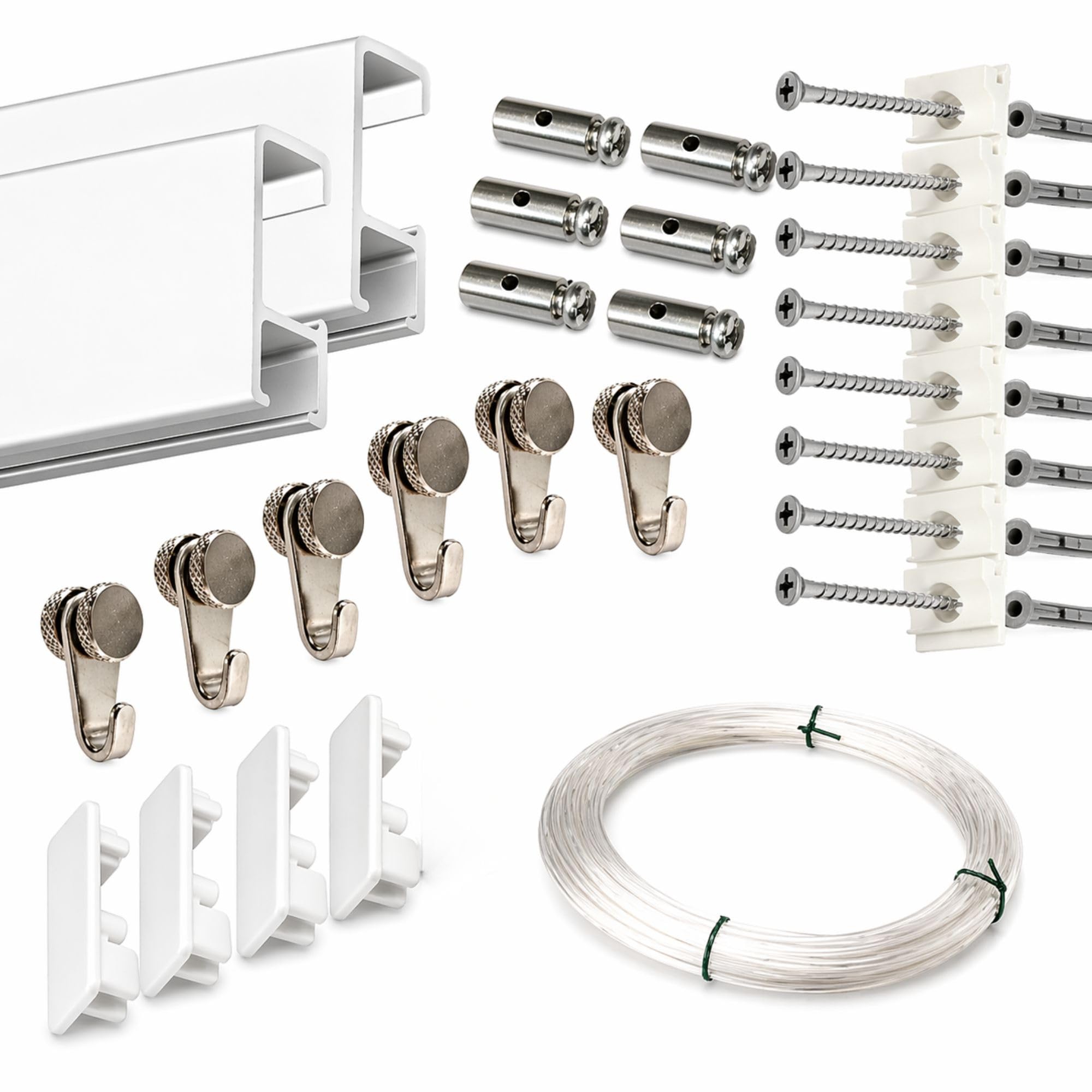Colgar Cuadros 6 Metros | Guia Blanca | Aluminio Resistente | Incluye 6 Colgadores Nylon y 6 Ganchos RM | Sistema Modular para Hogar Oficina Galería