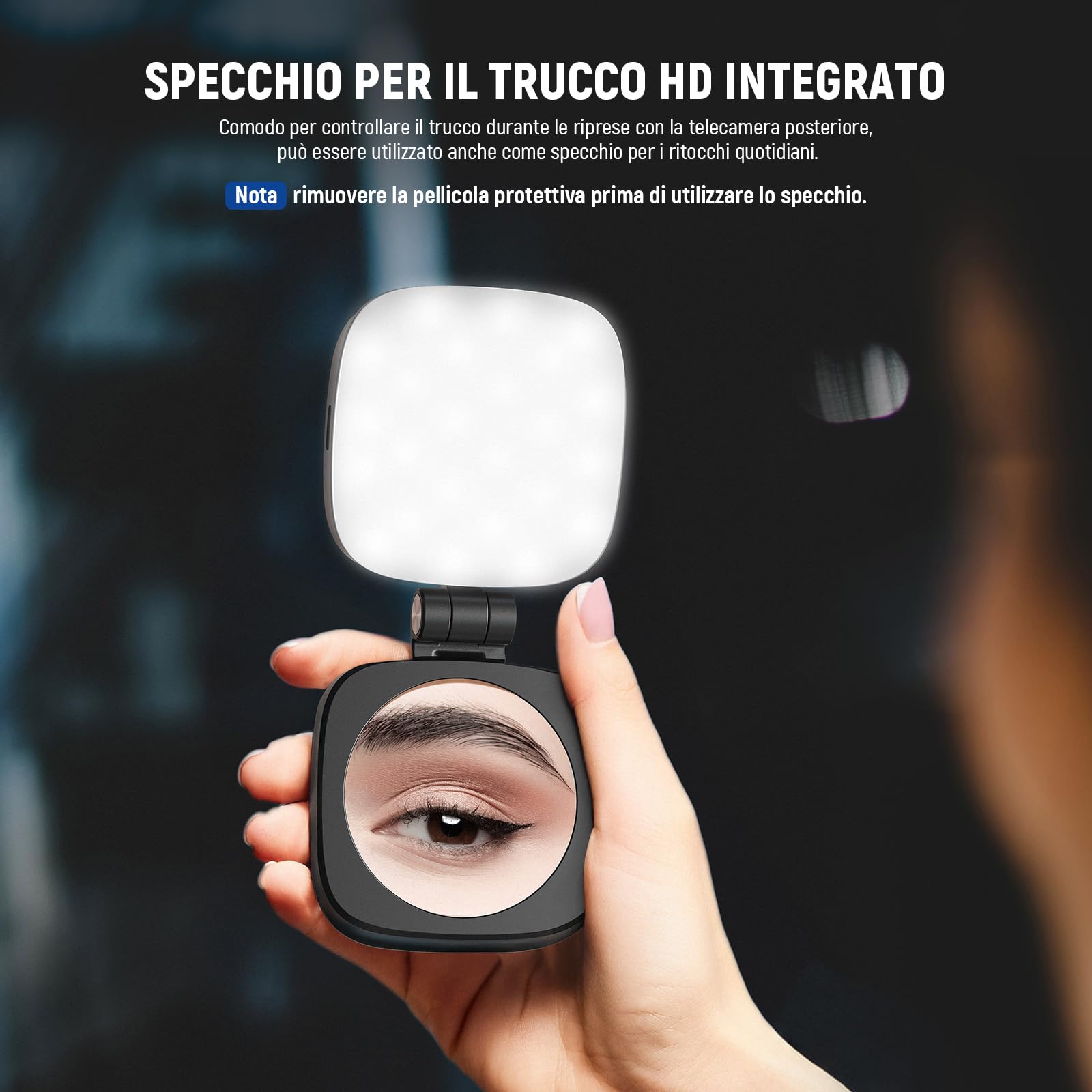 NEEWER BASICS Luce Selfie Magnetica Compatibile con MagSafe iPhone, Mini Ring Light LED Supporto Telefono da Tavolo con Specchio/Panno Pulizia per Zoom Trucco Registrazione Videoconferenza, Nero NL48B