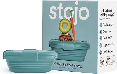 Miniatura 25 de STOJO Caja de sándwiches plegable – 24 onzas, recipiente reutilizable de almacenamiento de alimentos, cuenco de silicona para alimentos Aguamarina