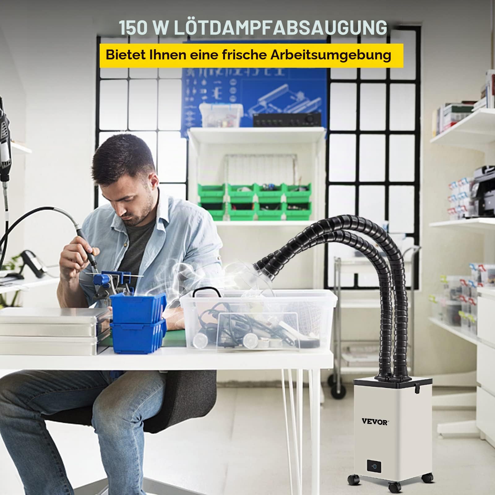 VEVOR Lötrauchabsaugung 150 W Absauger Luftfilter Ventilator Lötdraht Industrie Rauchabzugsfilter für Lötstation Kleine Werkbank 220 V