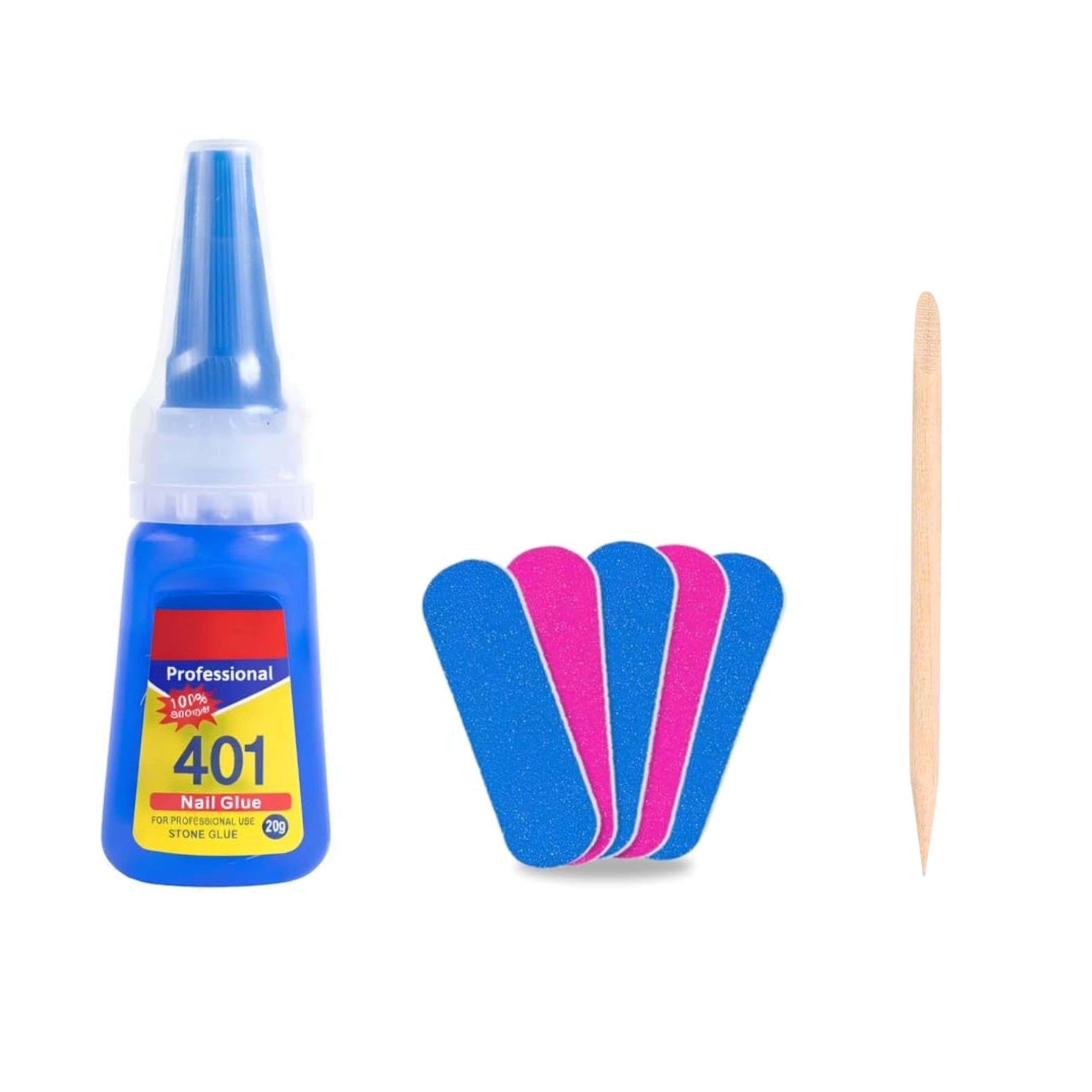 401 Nail Glue 20g Kit – Super Strong Quick Dry Adhesive for Artificial, Fake, Press On & Acrylic Nails with 5 Mini Nail Files & 1 Orange Wood Stick for Nail Art, Salon & Home Use-image-38
