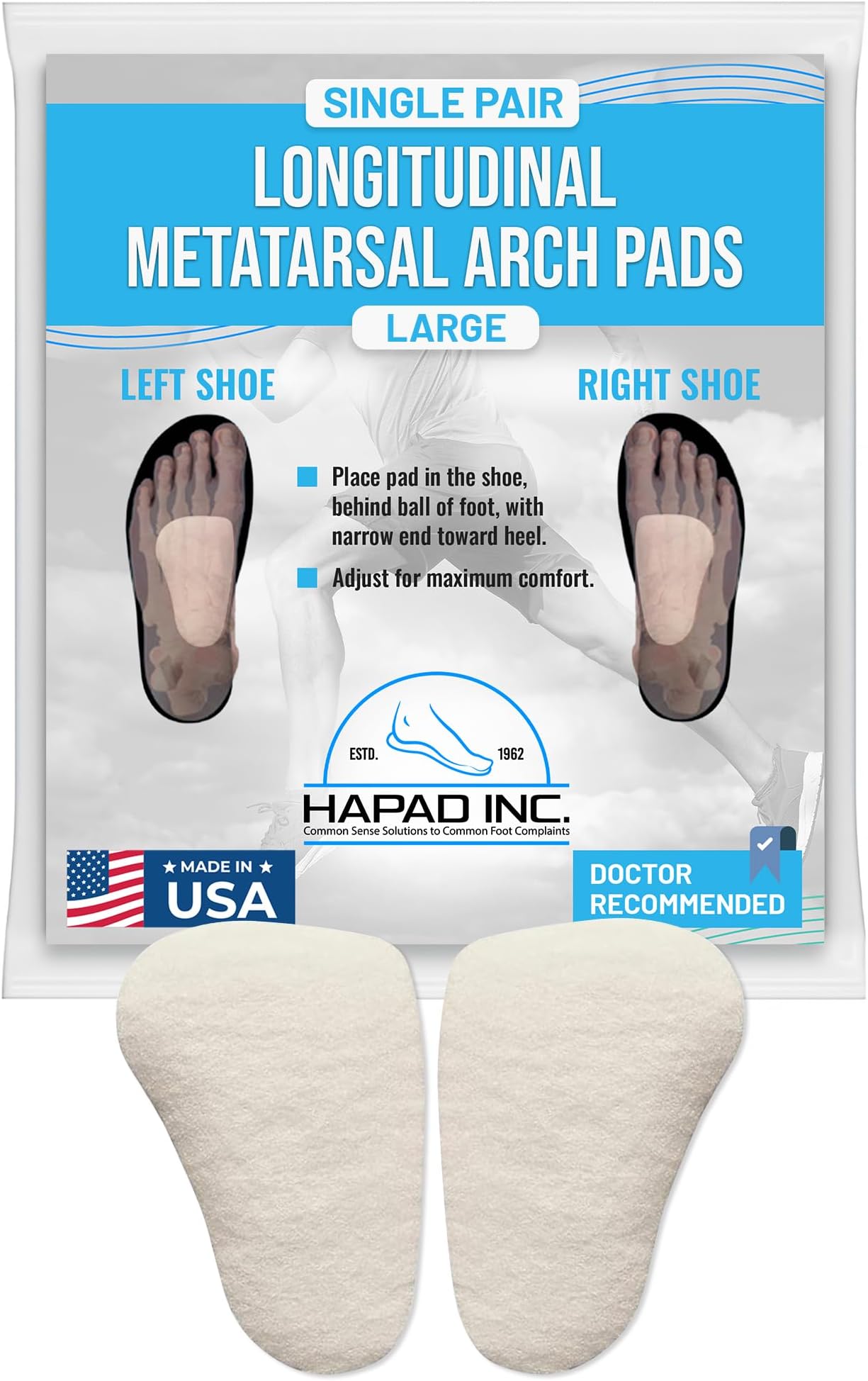 Hapad Adhesive Longitudinal Metatarsal Arch Pads - Large