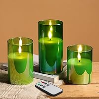 Vista 14 de Eywamage Juego de 3 velas LED sin llama de cristal gris ahumado con control remoto, parpadeantes que funcionan