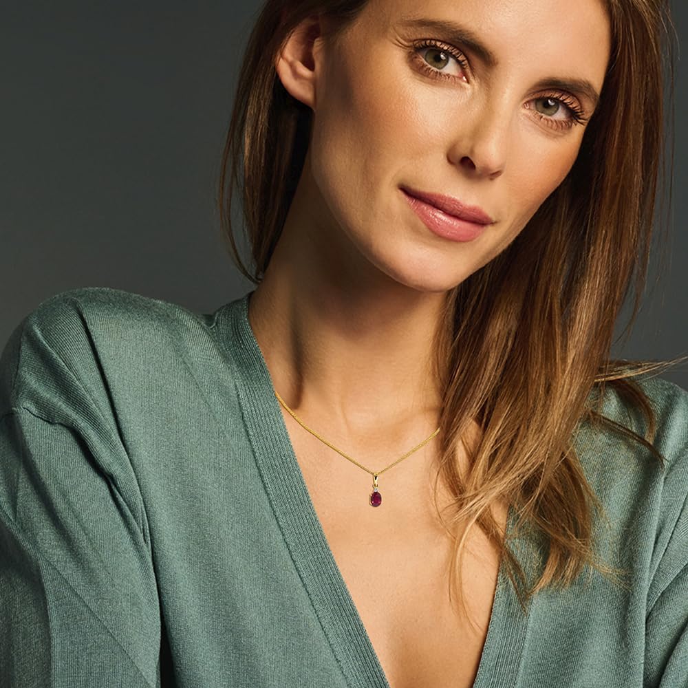 MIORE Collares Mujer Oro Amarillo/Oro Blanco 9 ct 375, Colgante con Diamante Natural y Gemas Ovales de Esmeralda Verde/Zafiro Azul/Rubí Rojo, Cadena Barbada 45 cm, Hecho a Mano, Estuche Para Joyas