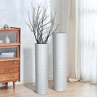 AZXTOPSEZ White Tall Vases for Floor: 27.7 Inch Extra Large Decorative Vases for Living Room Modern Metal Floor Vase with Honeycomb Texture Big Standing Vase for Dining Corner Home Hallway Set of 2