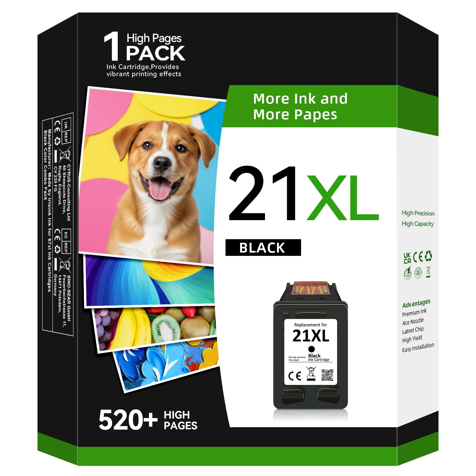 ColoWorld Remanufactured 21XL Black Ink Cartridges for HP 21XL for HP Deskjet F2120 F2280 F380 F390 F4180 F335 F375 F4190 D2360 D1460 D1470 D2460 PSC 1460 10 14 15 Officejet 4315 4355 Printers