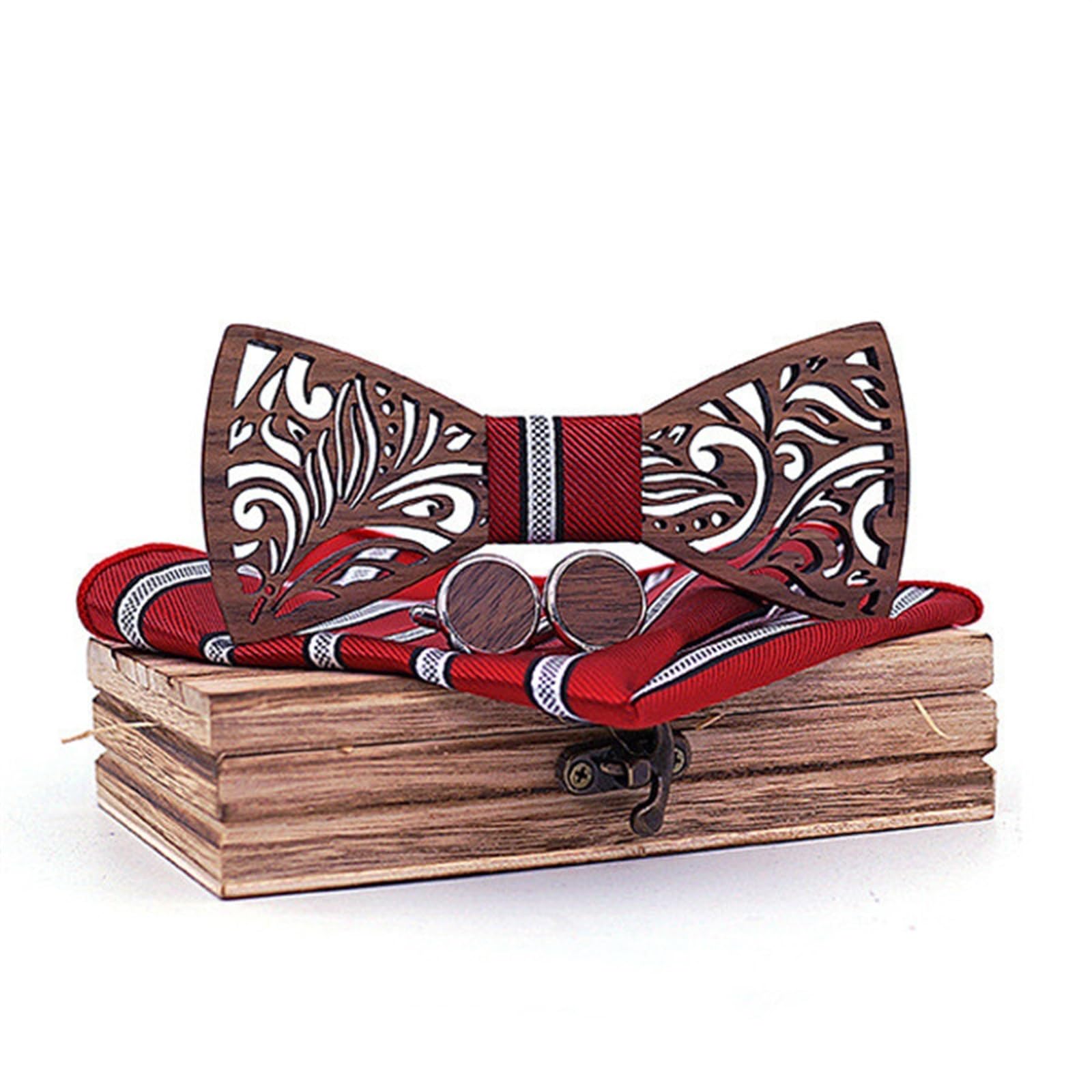 Conjunto De Pajarita para Novio Conjunto de Pajarita de Madera Pajarita Gemelos Bufanda Cuadrada(Colour 3)