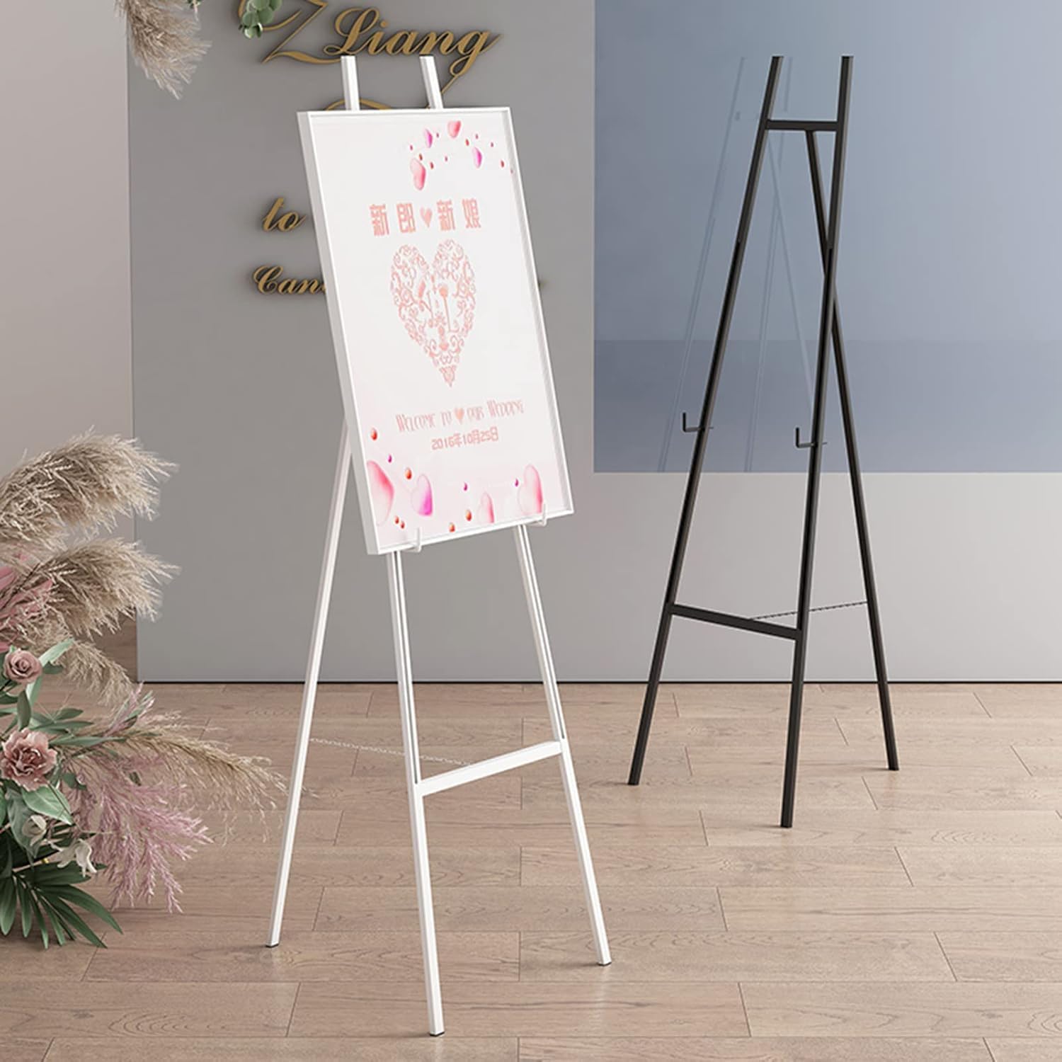 Caballete trípode Plegable Dorado/Negro/Blanco de 115 cm/141 cm de Alto para Pintar, Soporte de exhibición Ajustable de Metal liviano para Bodas (Negro 115 cm) (Blanco 141 cm)