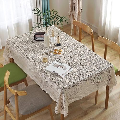 Miniatura 2 de Sandweek Mantel de algodón hecho a mano con encaje de ganchillo, a prueba de polvo, para mesa de bufé, cena de vacaciones, fiesta, banquete,