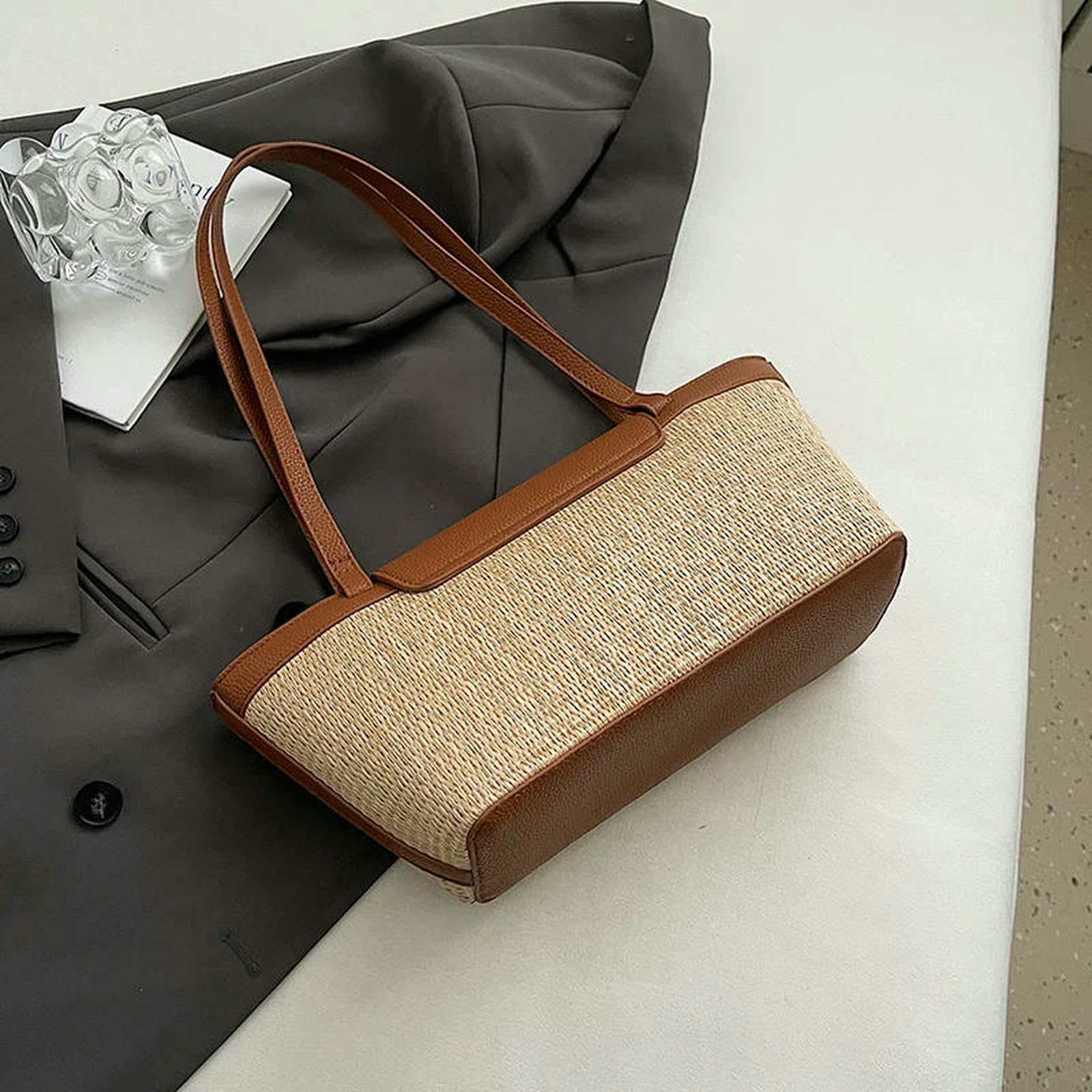 Torebki damskie na zakupy tkane słomkowe torebki dla kobiet lato kobiety nowa torebka damska torebka plażowa torebka damska torebki i portfele khaki 37 cm x 16 cm x 11 cm