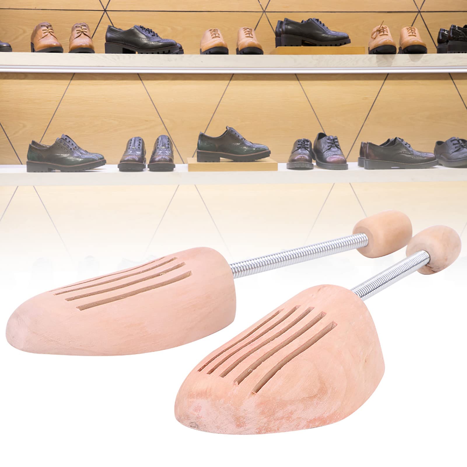 Zapatero de Madera con Columna de Resorte, 2 Unidades de | Material que Absorbe la Humedad, Moldeador de Zapatos Antideformación, Se Pliega para Almacenamiento, Se Adapta a Tallas