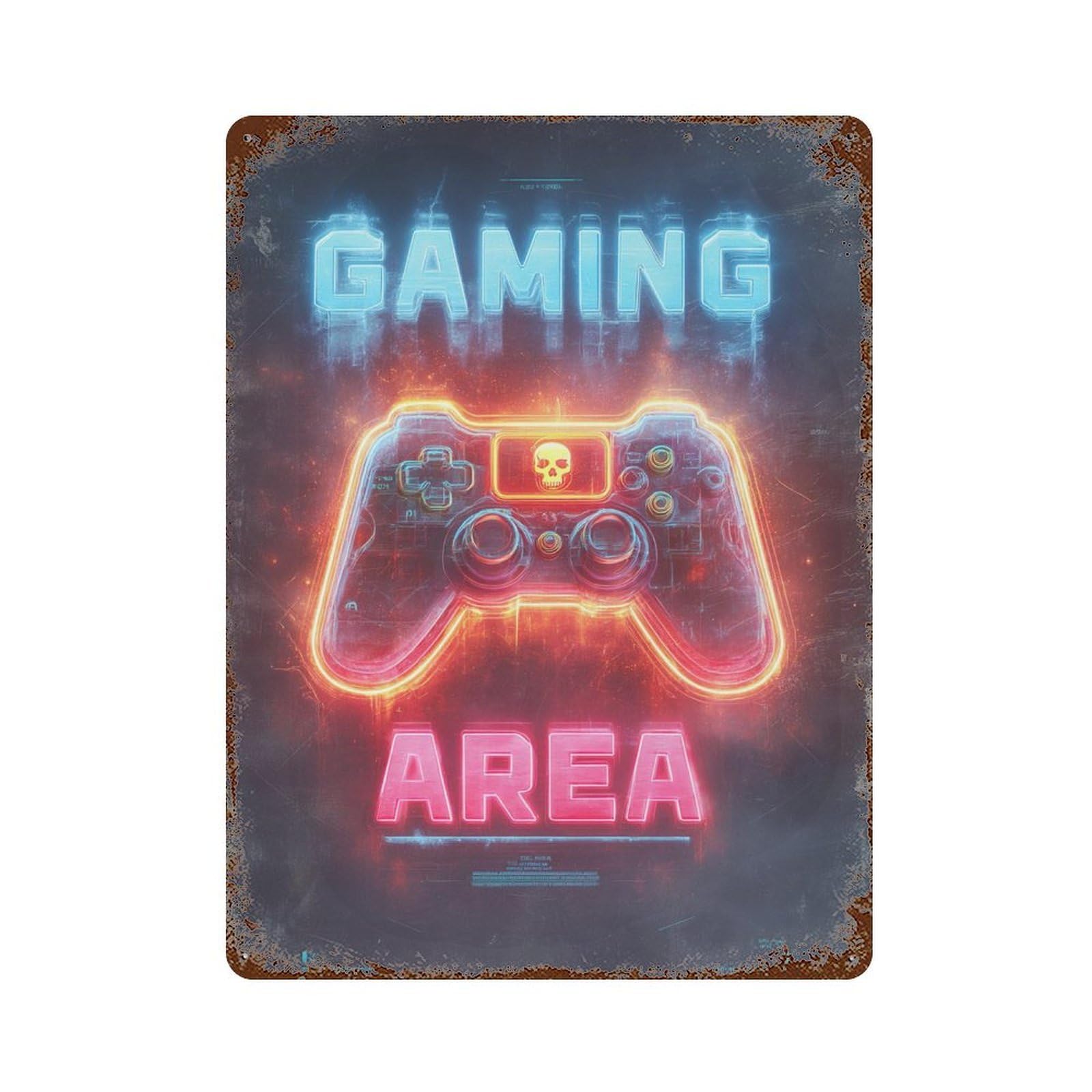 Gaming Area Neon Sign-3 Vintage Wall Sign 15.7"x11.8", Rust Effect Metal Decor for Shed, Workshop And Garage Wall Decor