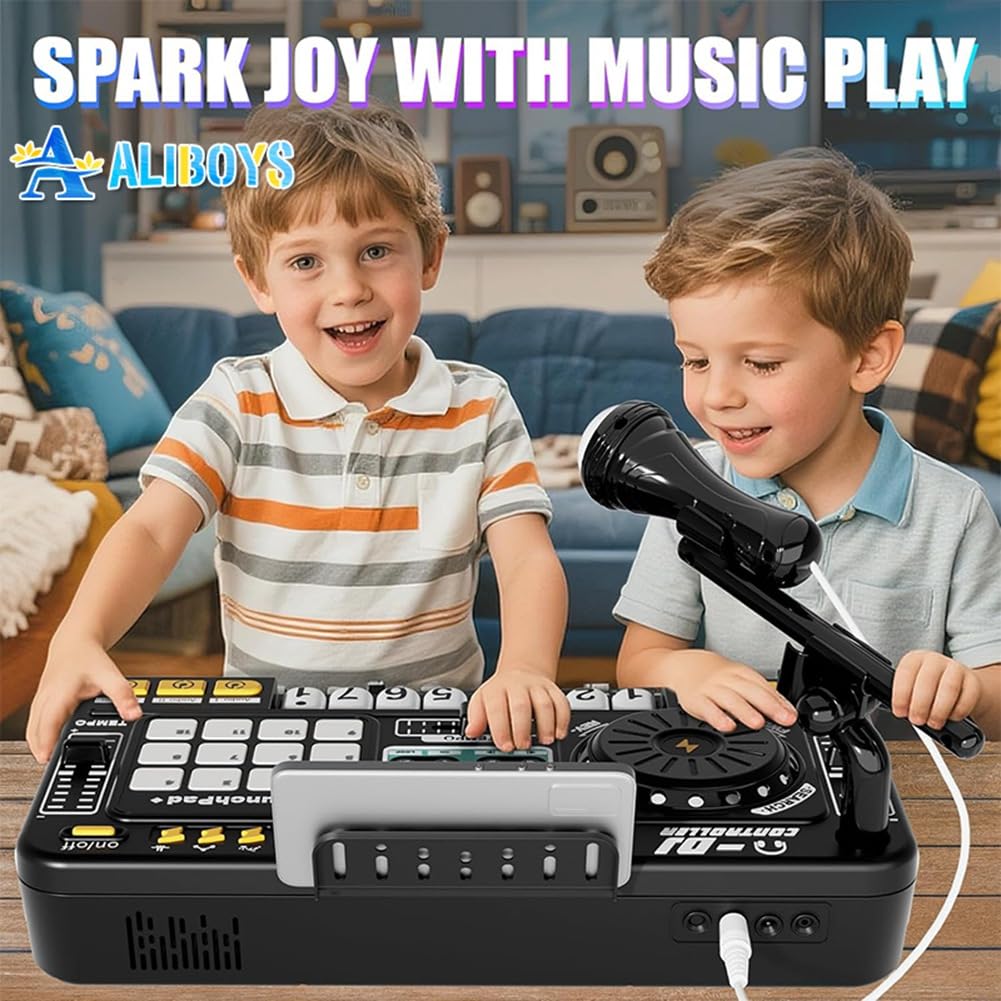 Tastiera Elettronica con Bluetooth Controller DJ Turntable Mixer per Bambini con Microfono Strumento Musicale Regalo per Bambini Giocattolo