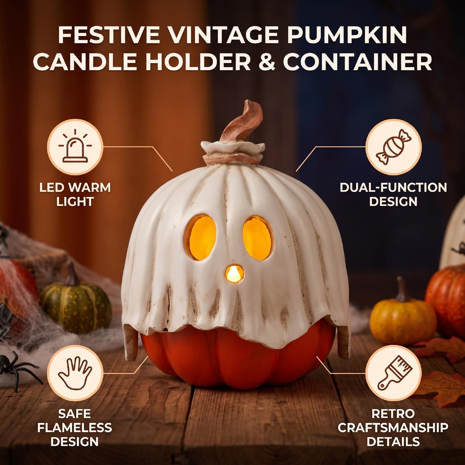 Luocute Candelabro de Calabaza Vintage para Halloween