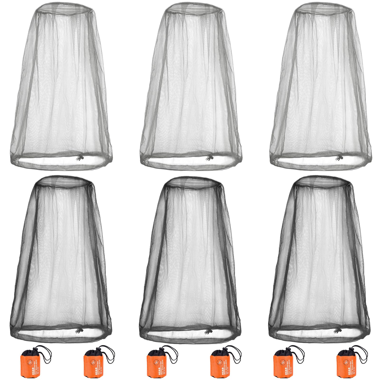 6 Pack Gray & Black Mosquito Covers Wearable Head Net Face Mesh Protecting Net Mosquito Fly Insects Bugs Preventing for Outdoor Hiking Camping Fishing