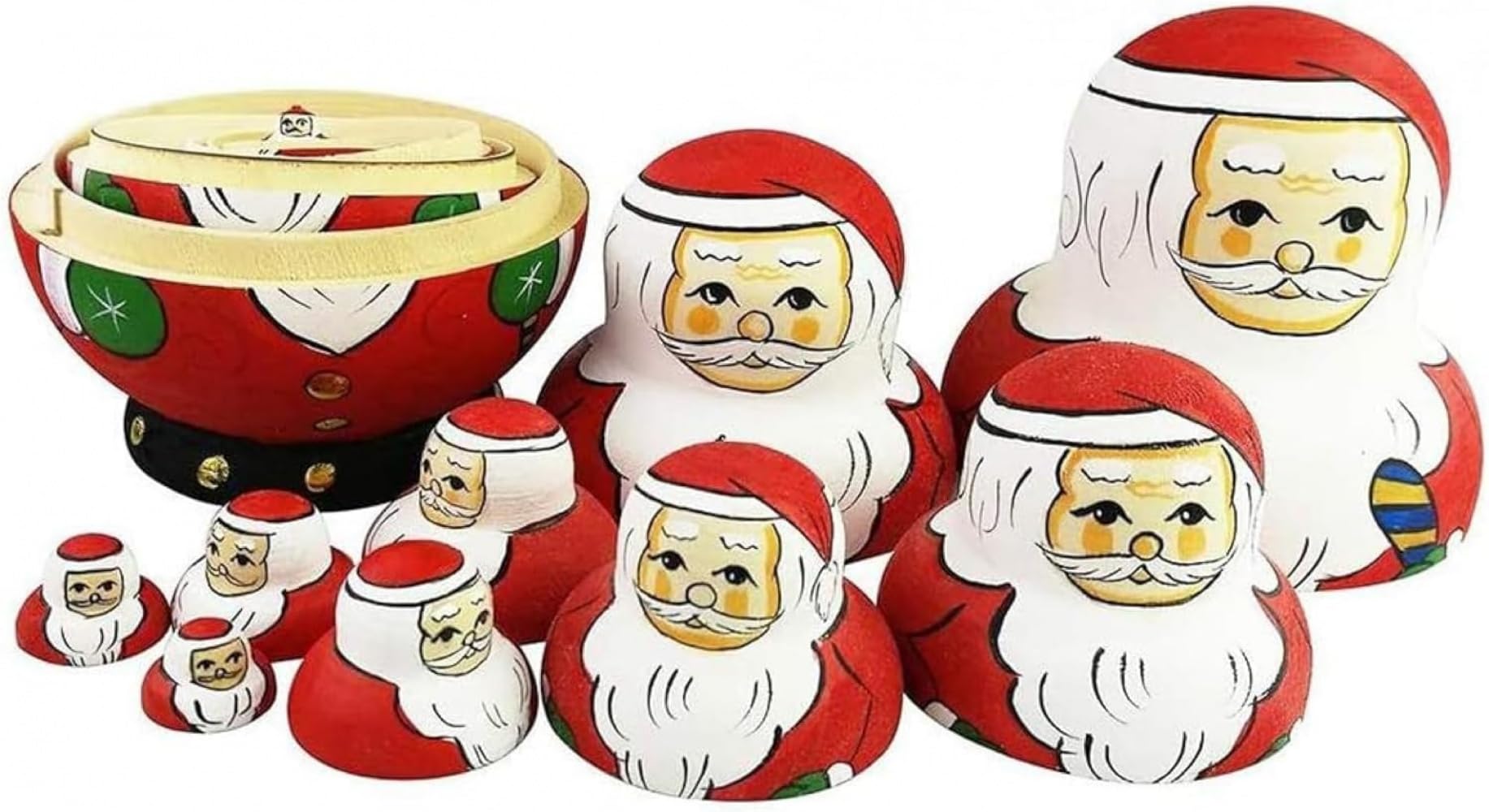 GEBYUI Wooden Matryoshka Nesting Dolls Set of 10 Christmas Decor Figurines