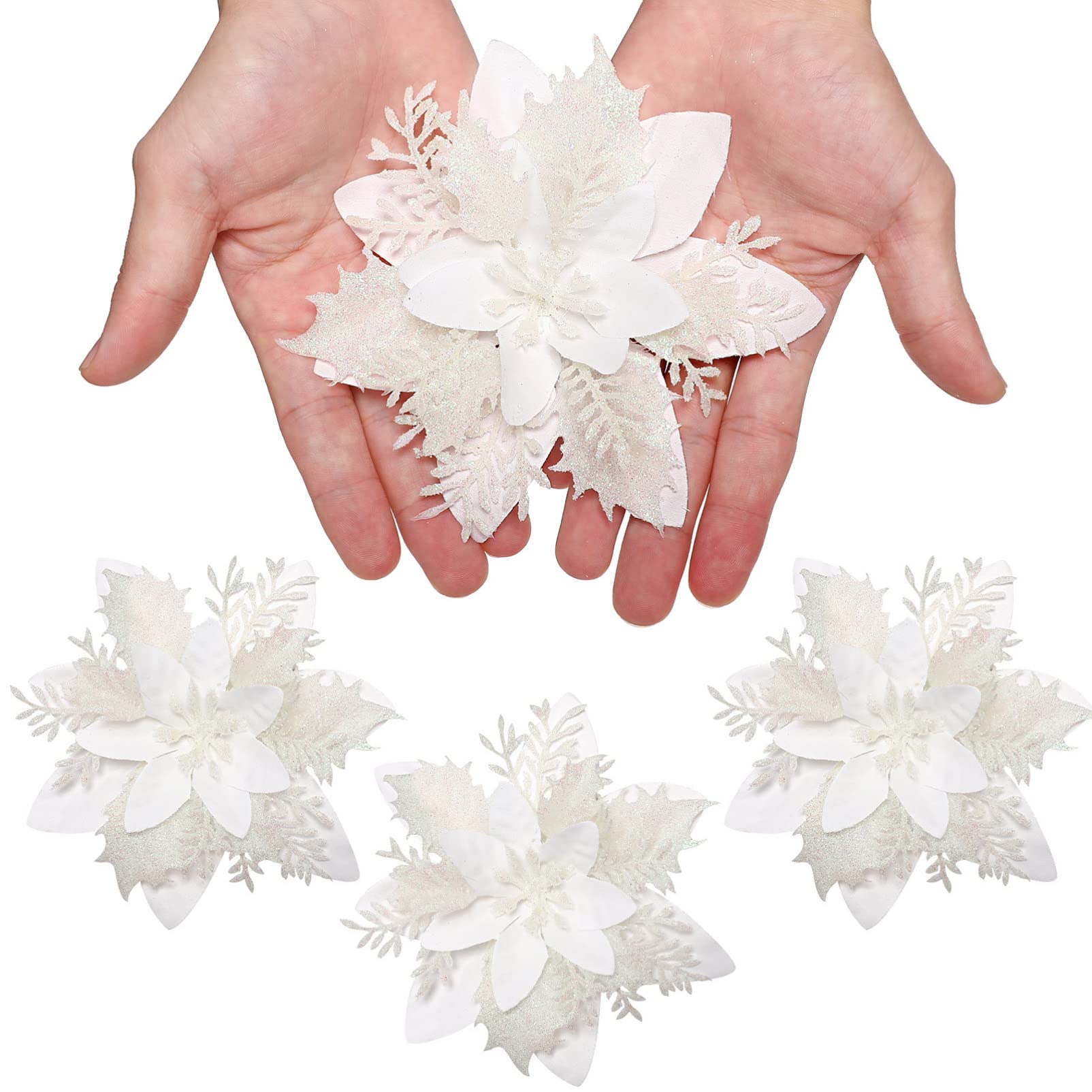 Toyvian Poinsettia Artificial Poinsettia Christmas Decorations Glitter Christmas Tree Flowers Decorations Novetly Artificial Chritstmas Flowers for Xmas Tree Decorations with Clips - Image 3