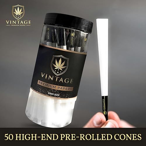 Miniatura 7 de Vintage Premium Papers Conos  Tamaño King  Paquete de 50  Conos preenrollados naturales sin blanquear  Papel de liar de arroz ultrafino con puntas y
