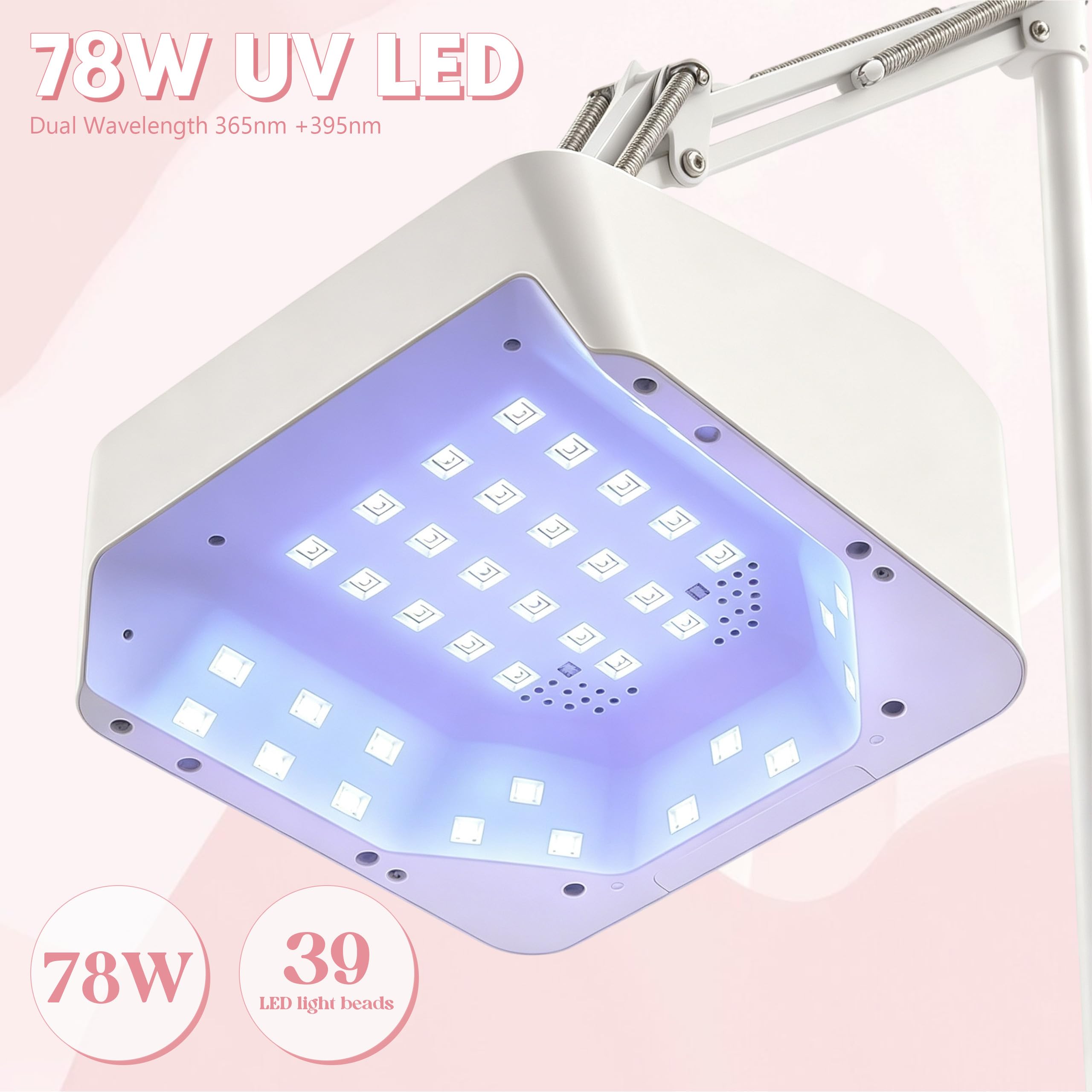 Lámpara de uñas UV, lámpara LED de uñas con temporizador 15/30/60/90s, lámpara colgante de pedicura con soporte y base, lámpara UV recargable para uñas de gel, dedos y pies