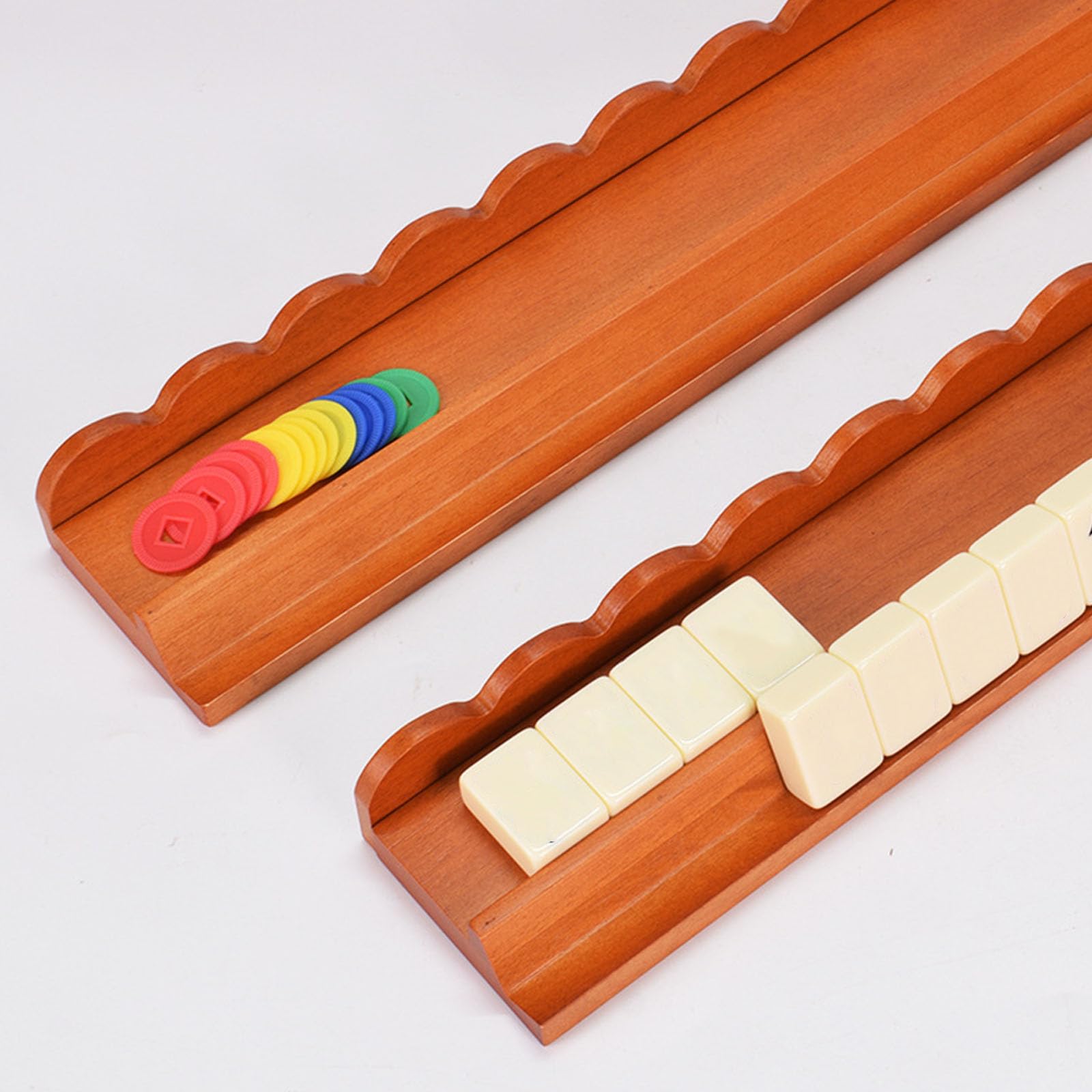 Holz Mahjong Ständer mit Drücker und gewelltem Design, 17-Zoll Fliesenhalter für America Spielzubehör, Holzfliesenhalter