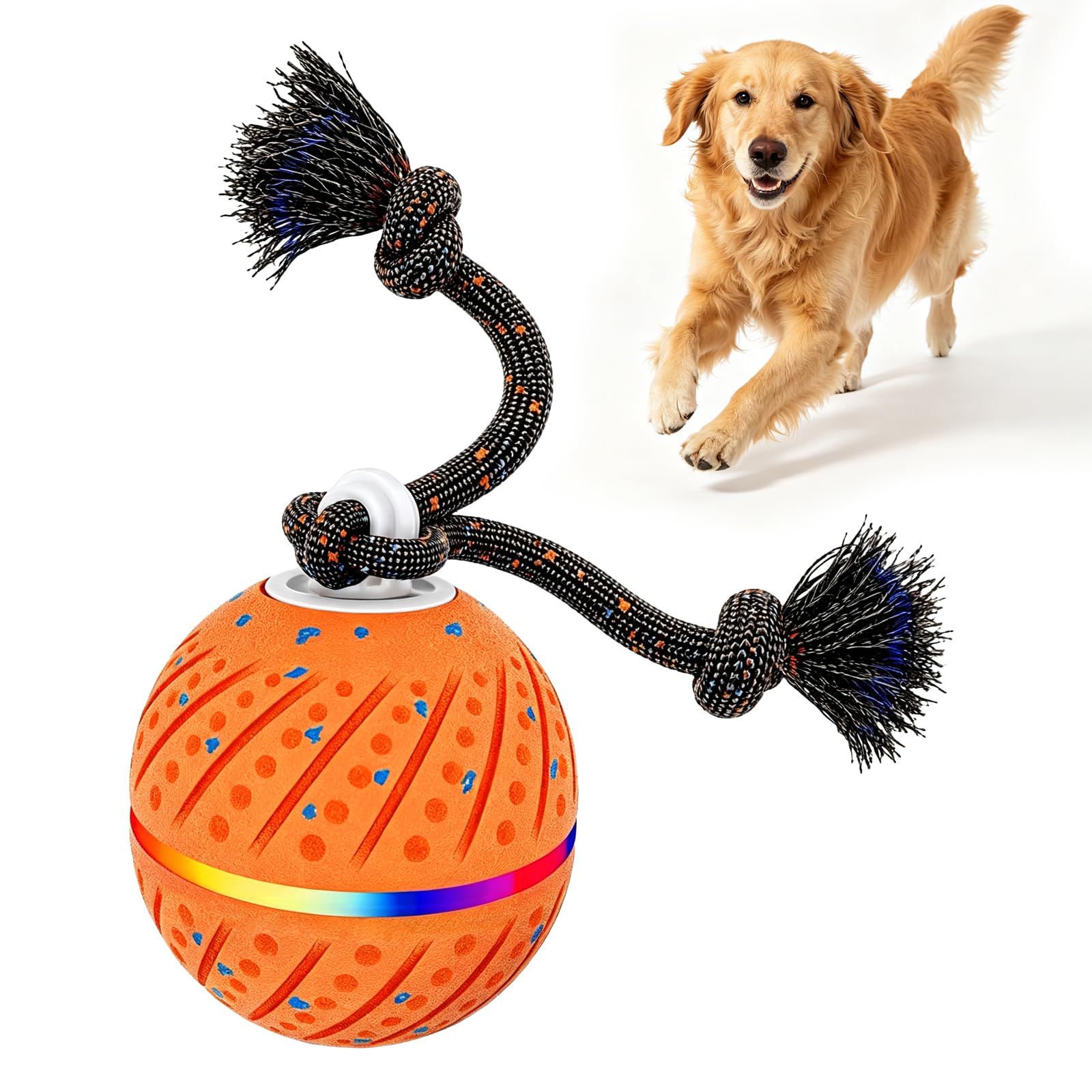 Hundespielzeug,Interaktives Hundespielzeug Hoch Elastisch und Robust Hundeball,Verschiedene Spielmodi mit Rotierendem Licht und Vogelzwitschern zur Aufmerksamkeitslenkung Ihres Haustiers