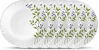 La Opala Novo Collection Opal Glass Crockery | Quarter Plate Set of 6 | Lush Greens Design | Plates for Snacking & Gifting | Microwave Safe | 100% Vegetarian | Extra Strong | Super Light & White